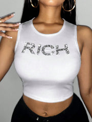 Rhinestone Letter Pattern Crop Graphic Tee