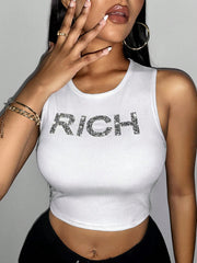 Rhinestone Letter Pattern Crop Graphic Tee