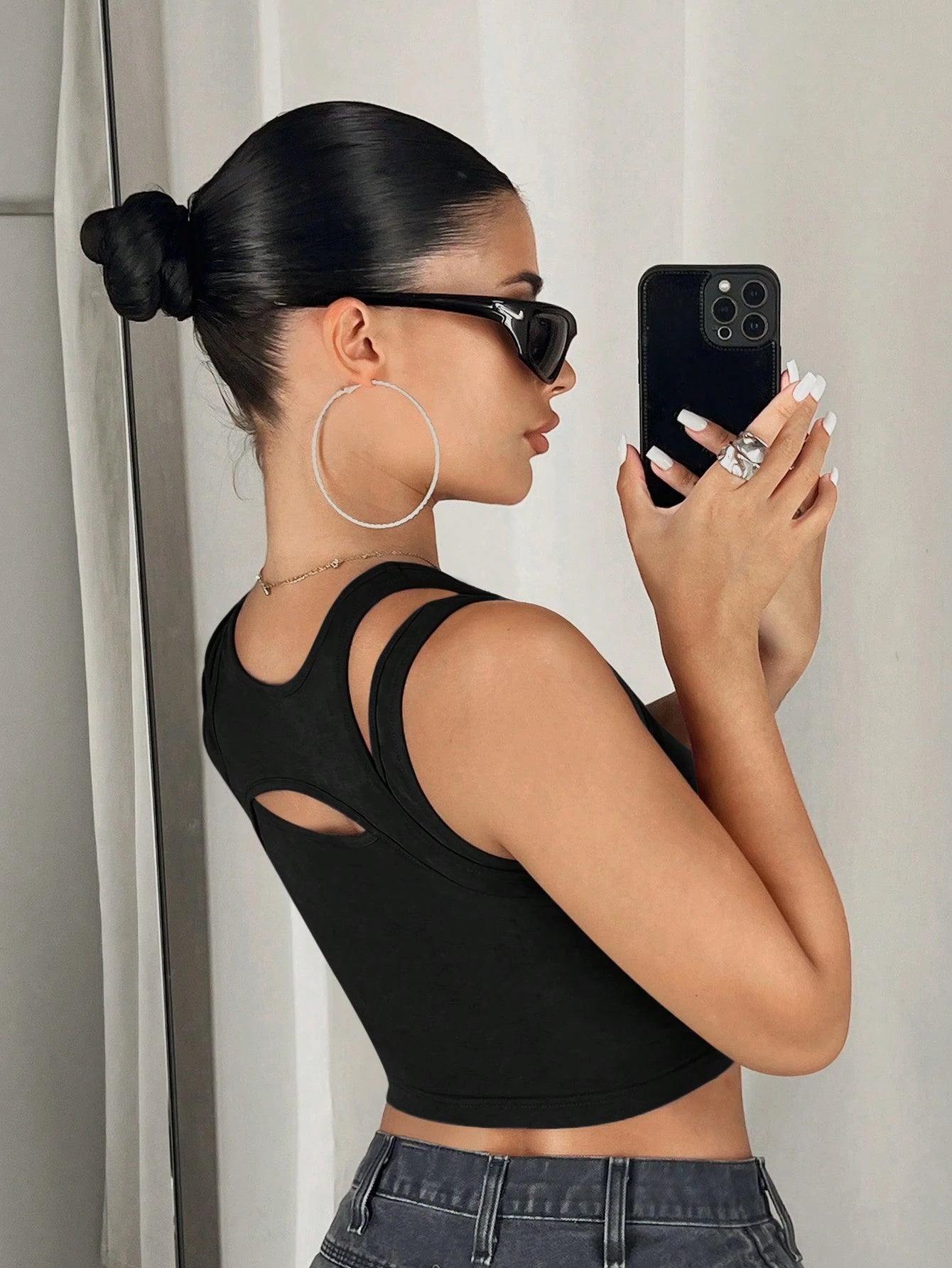 Solid Cut Out Crop Tank Top