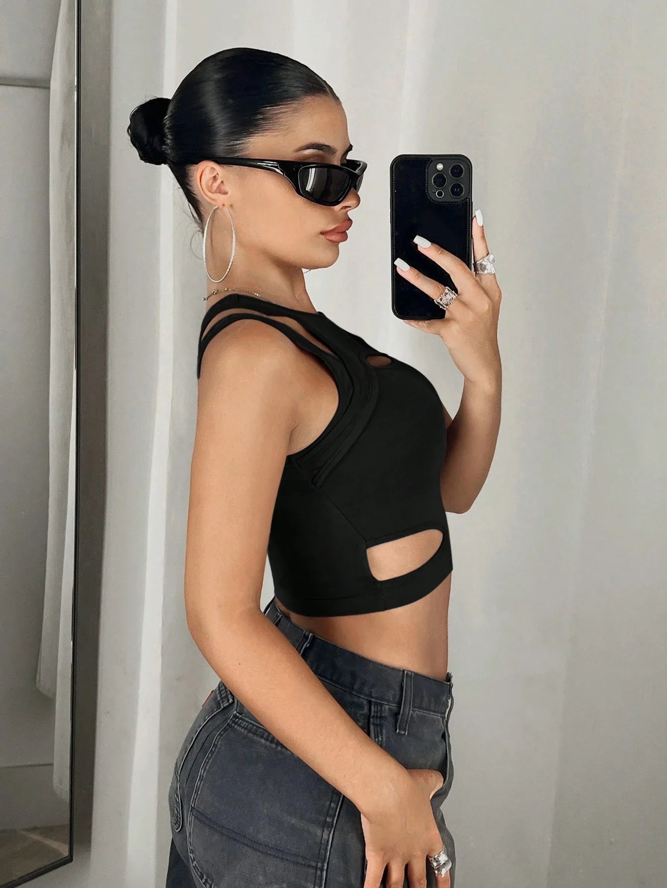 Solid Cut Out Crop Tank Top - FD