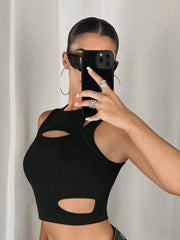 Solid Cut Out Crop Tank Top