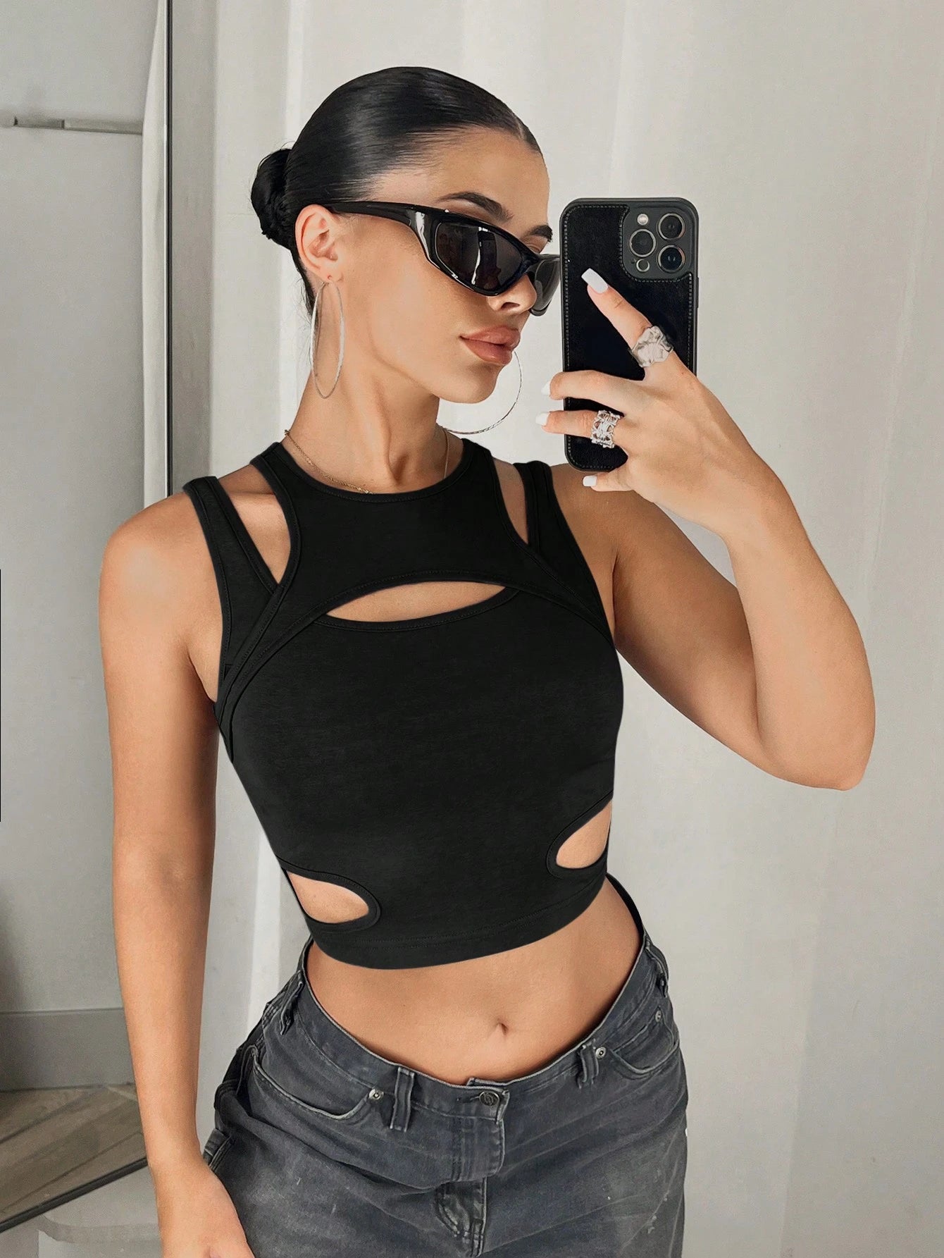 Solid Cut Out Crop Tank Top
