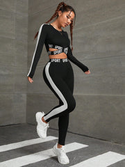 Letter Graphic Contrast Side & Crisscross Cut Out Sports Set