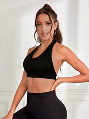 Solid Halter Neck Sports  Bra