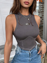 Letter Patched Top-stitching Tank Top