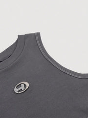 Letter Patched Top-stitching Tank Top