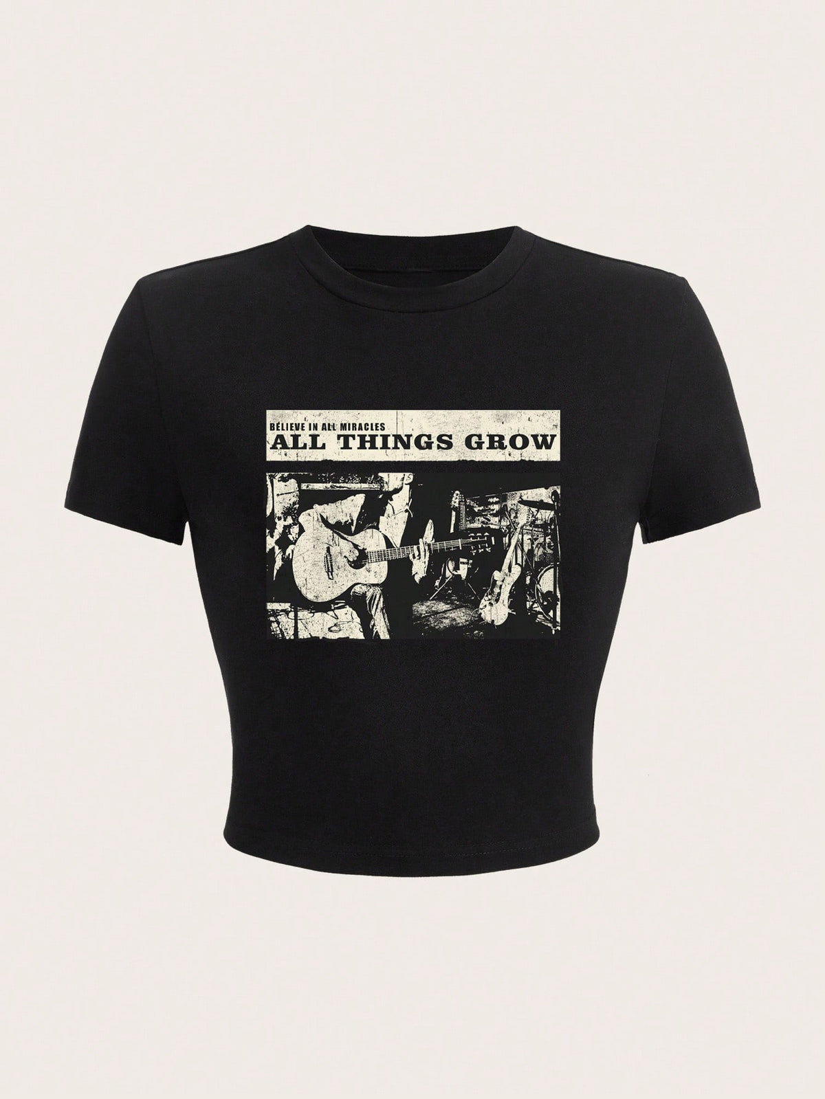Guitar Band Letter Print Slim Fit Short Sleeve Tee SS24