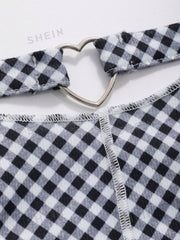 Off Shoulder Irregular Hem Plaid T-Shirt SS24-FD