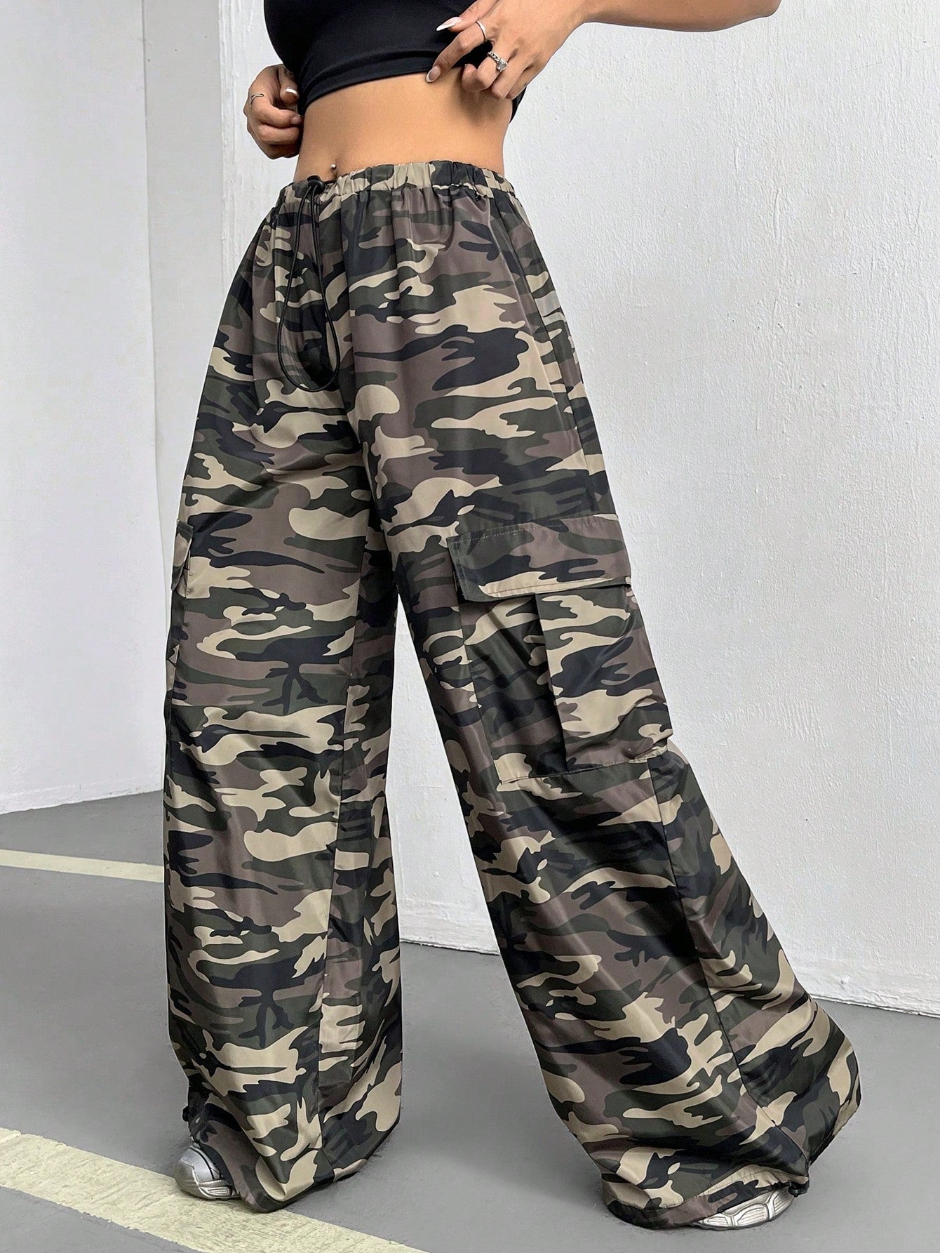 Camouflage Low Waist Parachute Pants