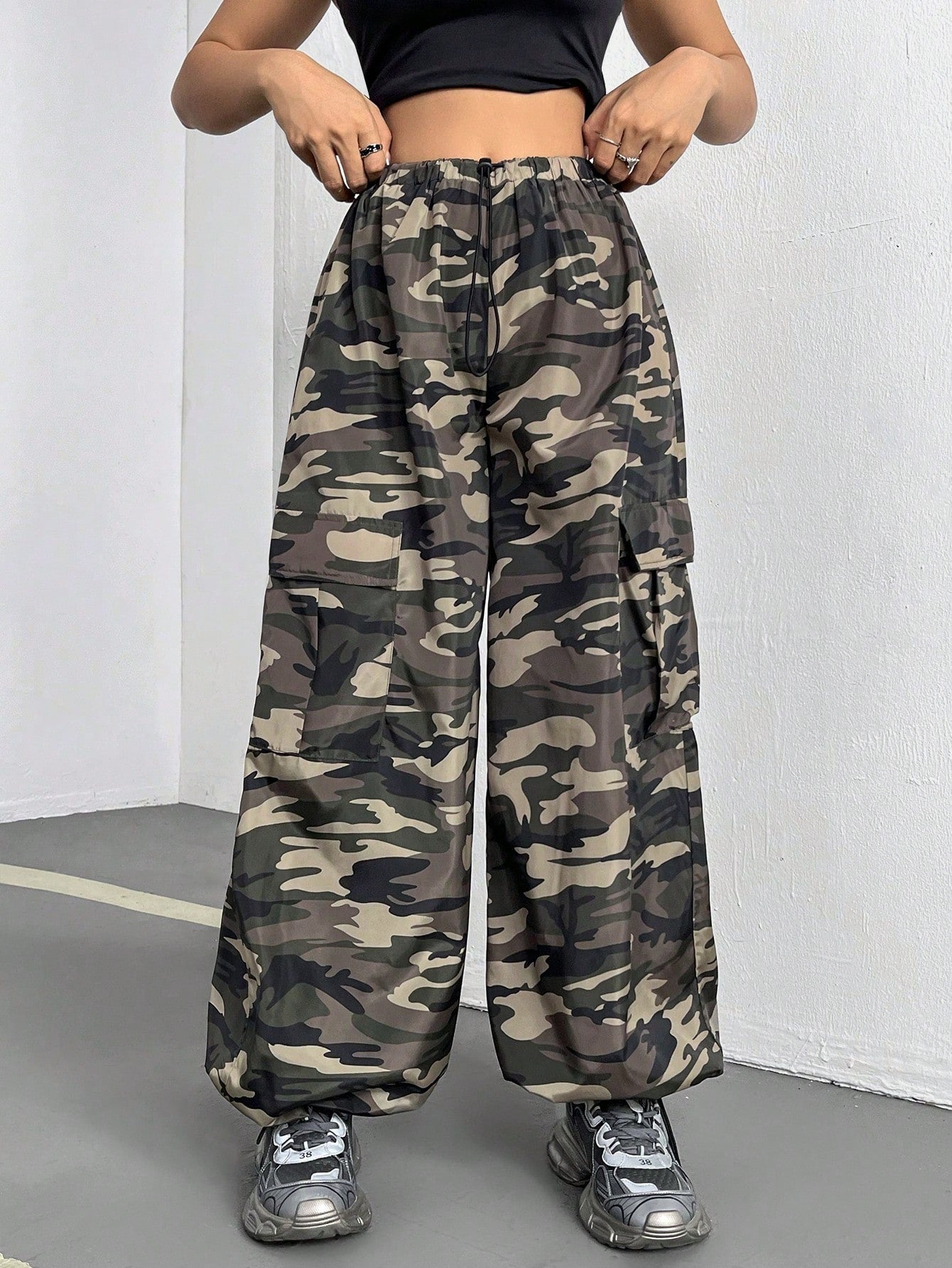 Camouflage Low Waist Parachute Pants