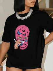 Butterfly Printed Short Sleeve T-Shirt With Character
