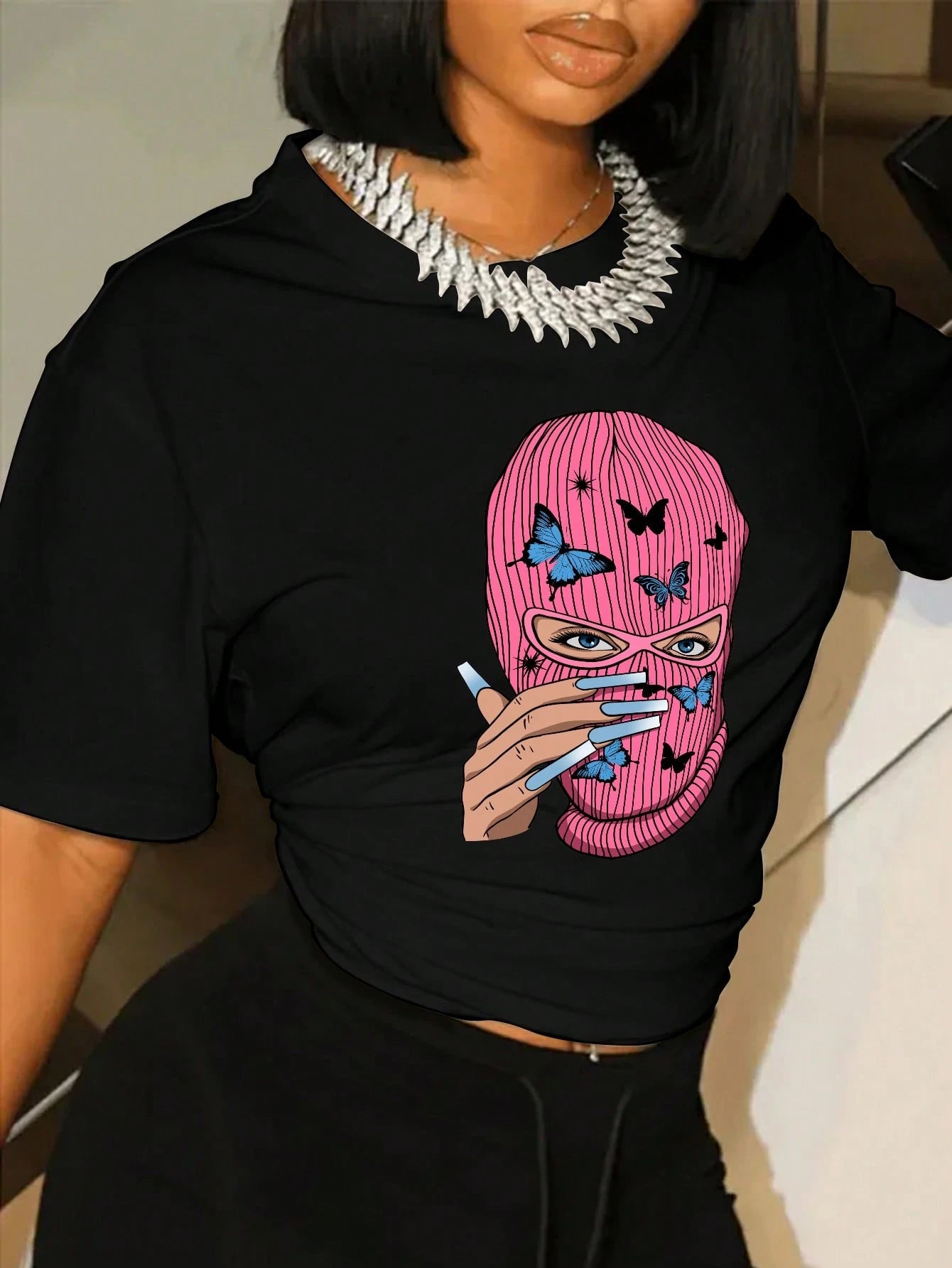 Butterfly Printed Short Sleeve T-Shirt With Character