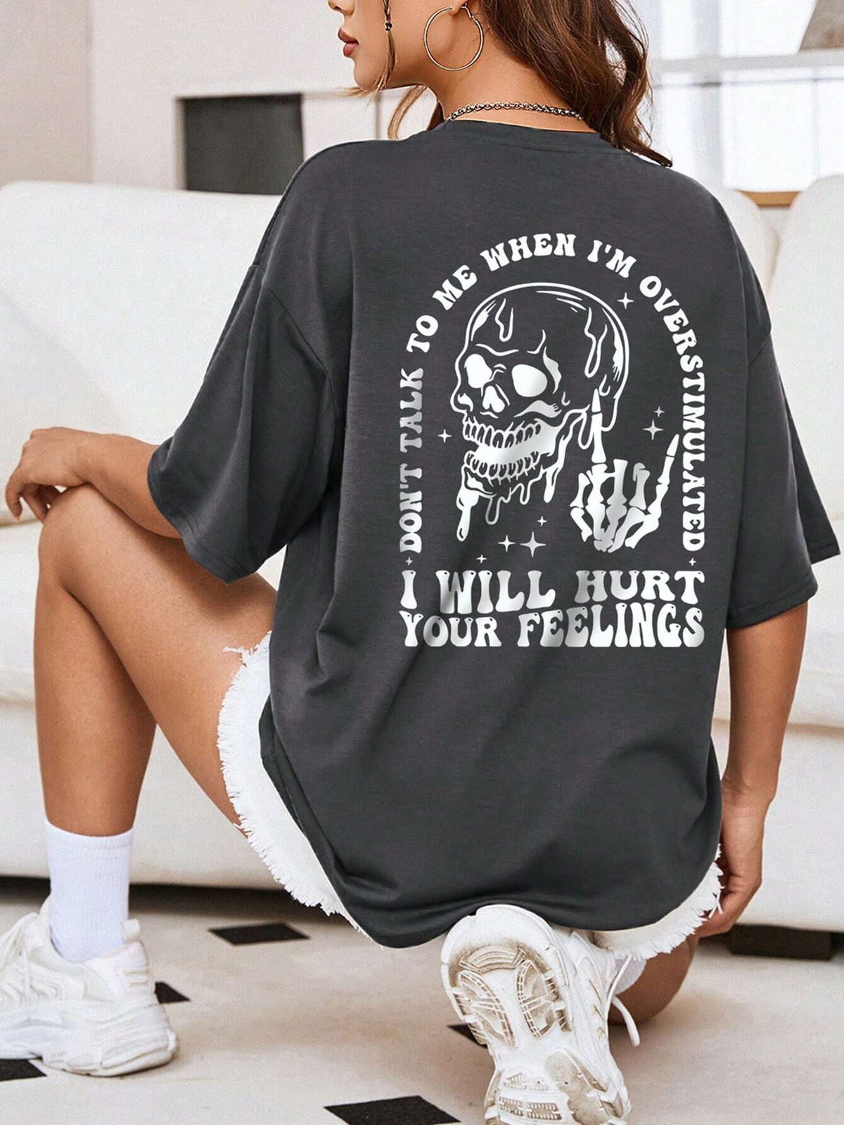 Skull Printed Loose Fit Graphic Tee