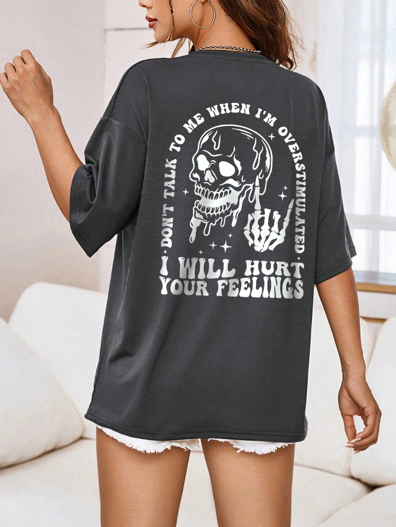 Skull Printed Loose Fit Graphic Tee