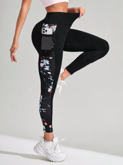 Floral Printed With Pockets And Side Stripes Sports Leggings