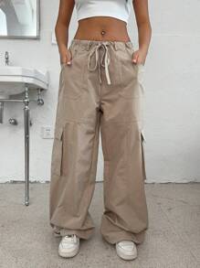 Drawstring Baggy Wide-Leg Parachute Pants