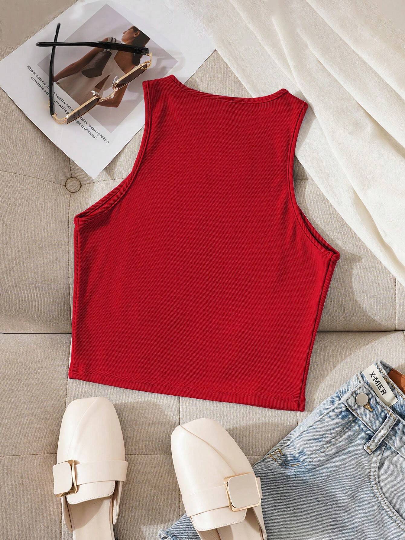Letter Print Slim Fit Round Neck Tank Top