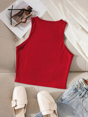 Letter Print Slim Fit Round Neck Tank Top
