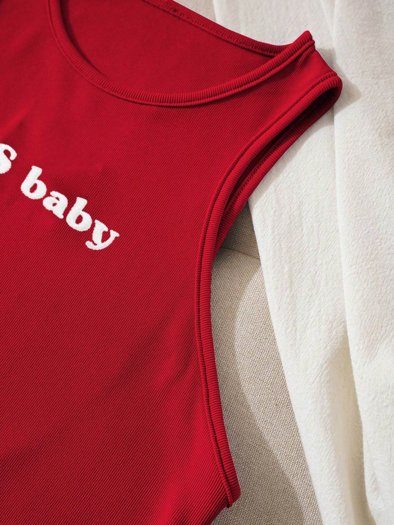 Letter Print Slim Fit Round Neck Tank Top