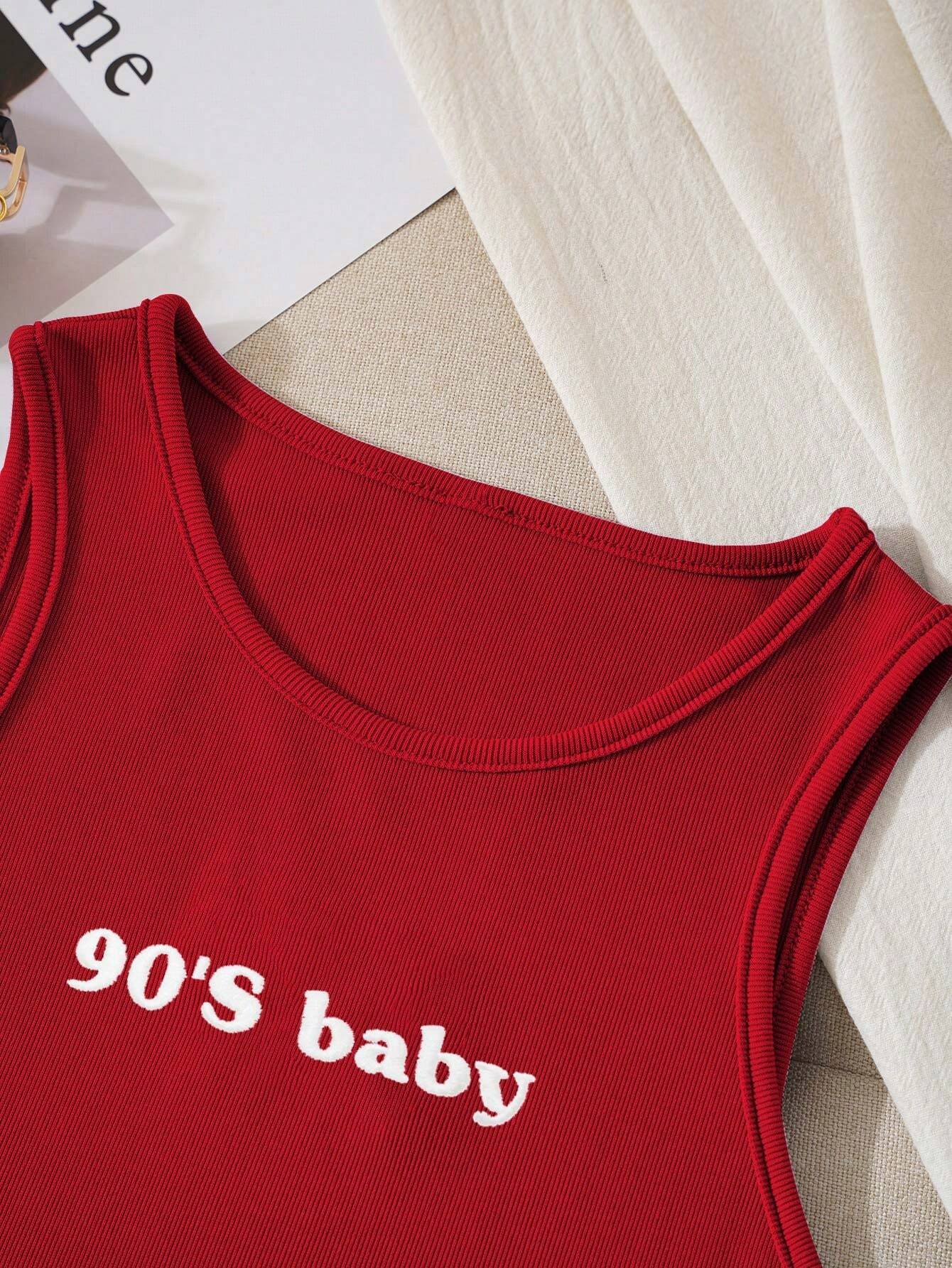 Letter Print Slim Fit Round Neck Tank Top