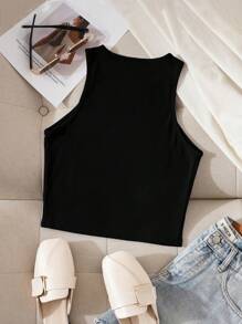 Letter Print Slim Fit Round Neck Tank Top