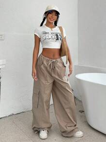 Drawstring Baggy Wide-Leg Parachute Pants