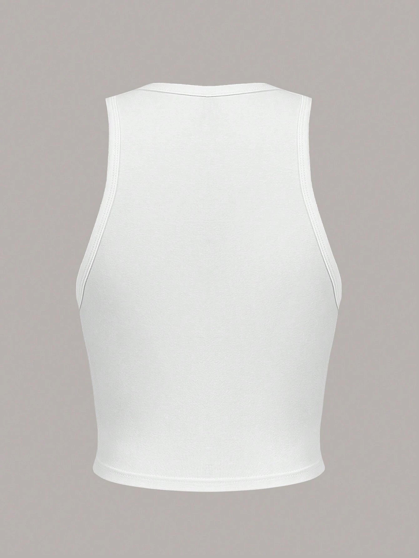 Cartoon Character & Slogan Graphic Cropped Casual Round Neck Fitted Tank Top