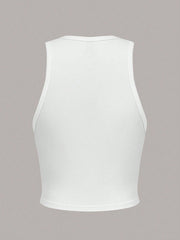 Cartoon Character & Slogan Graphic Cropped Casual Round Neck Fitted Tank Top