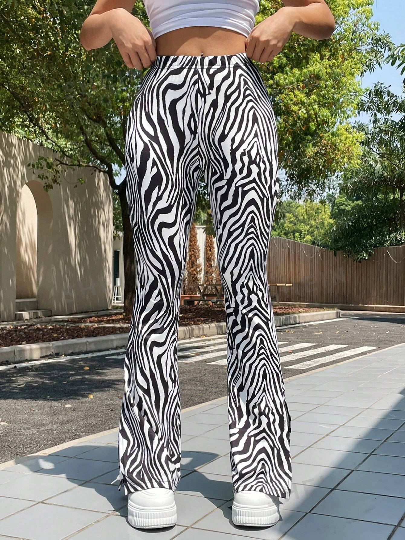 Zebra Pattern Knitted Tight Flare Pants SS24-FD
