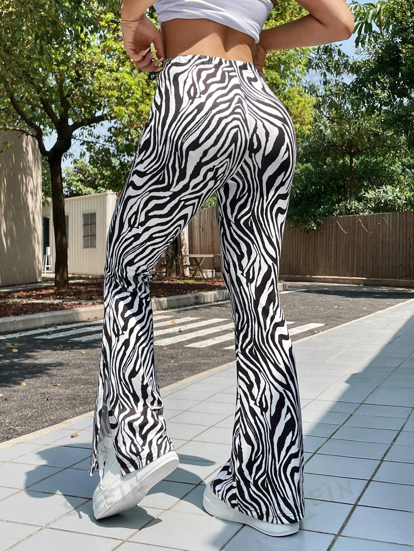 Zebra Pattern Knitted Tight Flare Pants SS24-FD