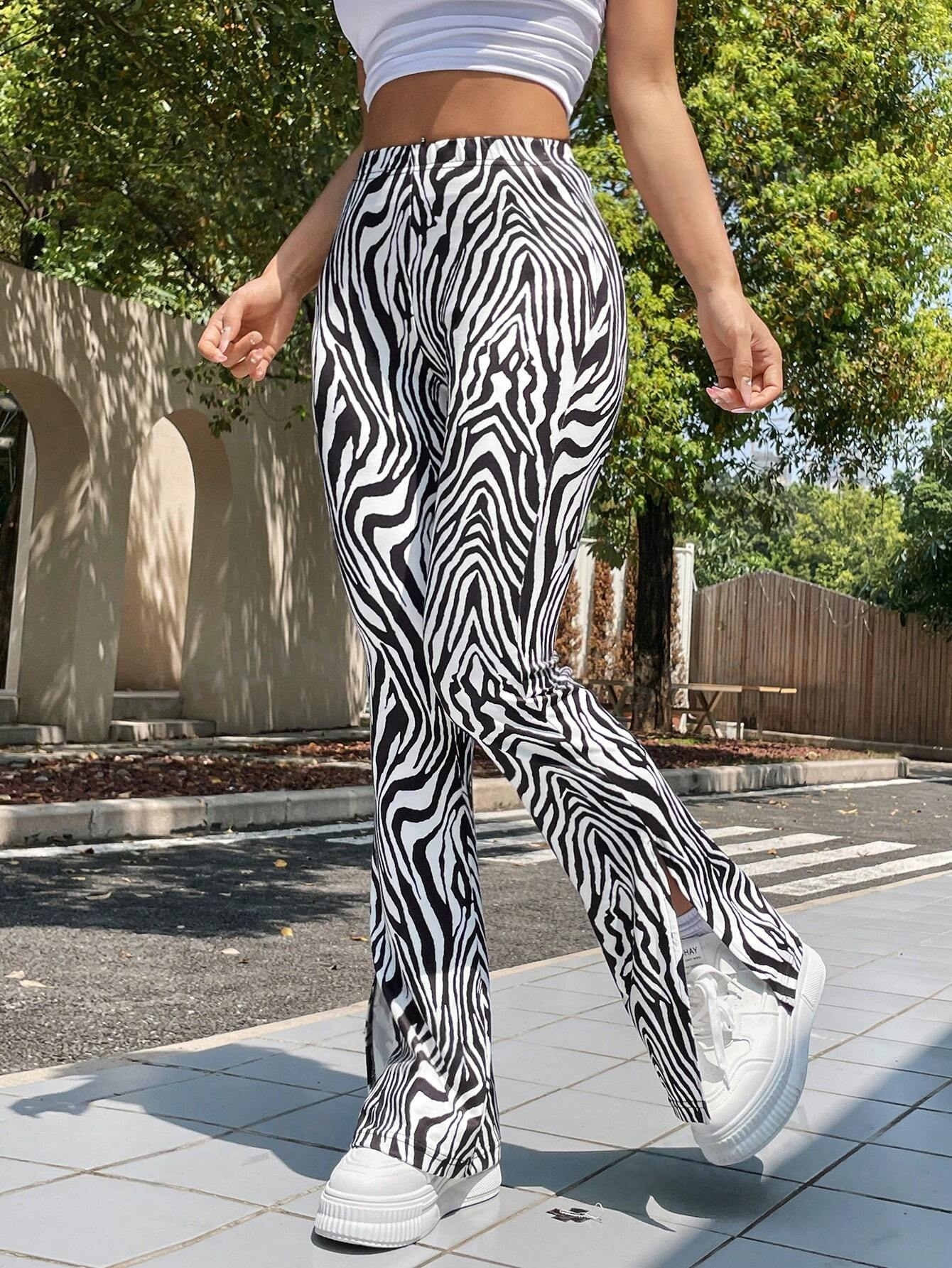Zebra Pattern Knitted Tight Flare Pants SS24-FD