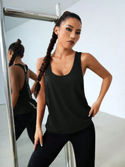 Round Neck Letter Print Sports Tank Top