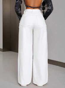 Loose Fit Patchwork Denim Pants With Fleece Decoration