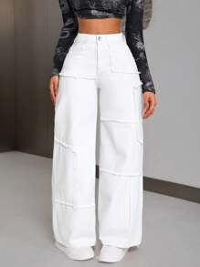 Loose Fit Patchwork Denim Pants With Fleece Decoration