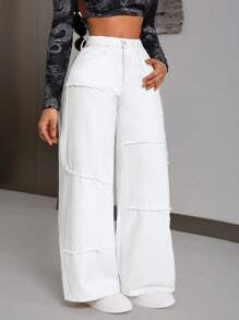 Loose Fit Patchwork Denim Pants With Fleece Decoration