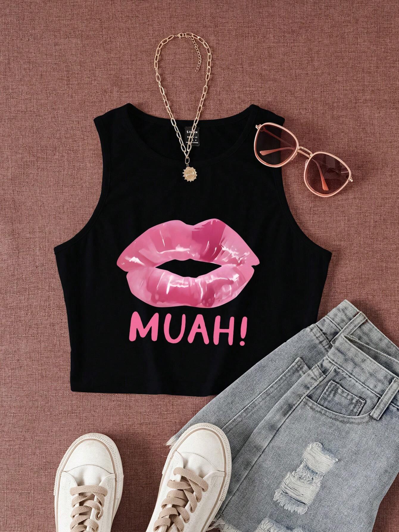 Short Lip Printed Tank Top