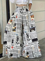 Random Print High Waisted Long Pants