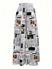 Random Print High Waisted Long Pants