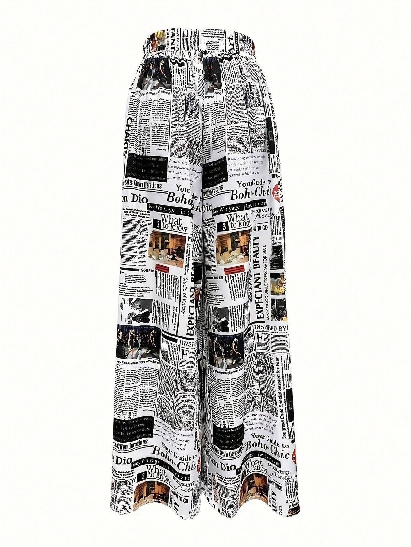 Random Print High Waisted Long Pants