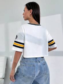 Color-Block Short Ribbed Sporty T-Shirt
