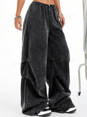 Street Style Crinkled Snowflake Woven Long Trousers With Pleats SS24