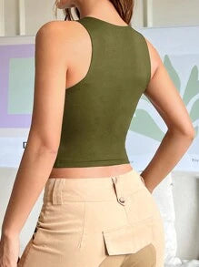 Crew Neck Sleeveless Hollow Simple Top