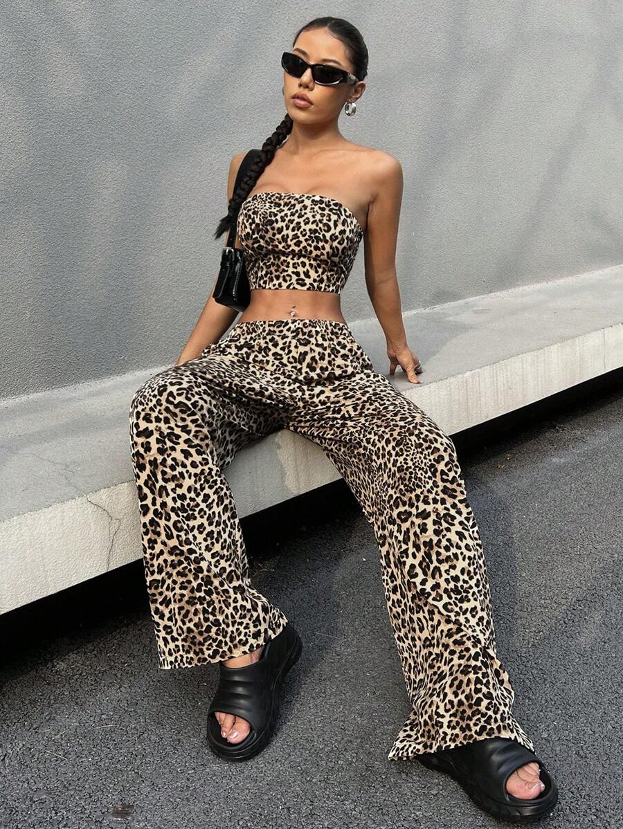 Woven Fabric Strapless Cut Out Top And Wide-Long Pant