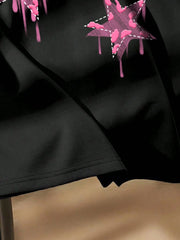 Pink Star Pattern Loose Round Neck Short Sleeve T-Shirt