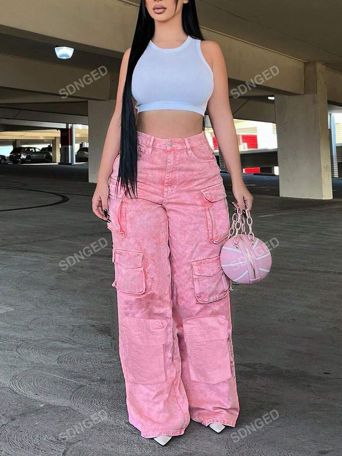 Faded Denim Pocket Washed Cargo Pants