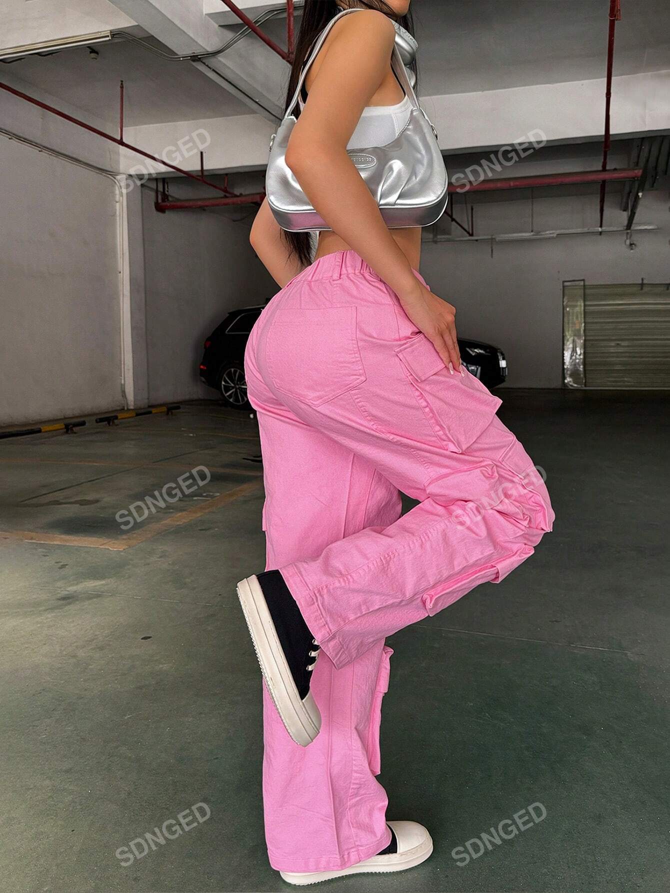 Faded Denim Pocket Washed Cargo Pants