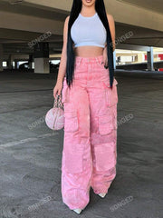 Faded Denim Pocket Washed Cargo Pants