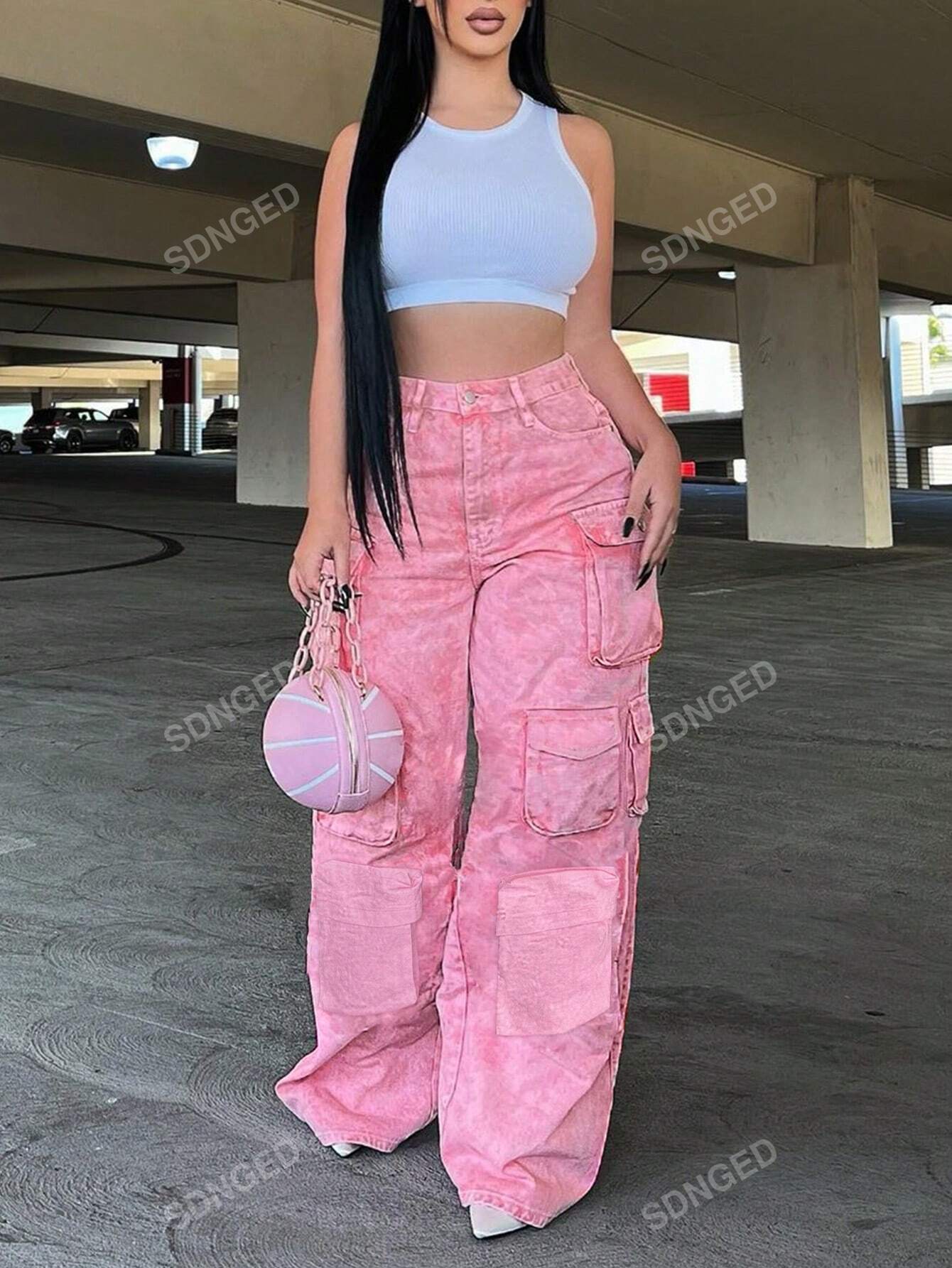 Faded Denim Pocket Washed Cargo Pants
