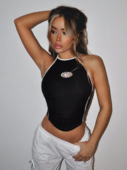 Black And White Contrast Binding Halter Top