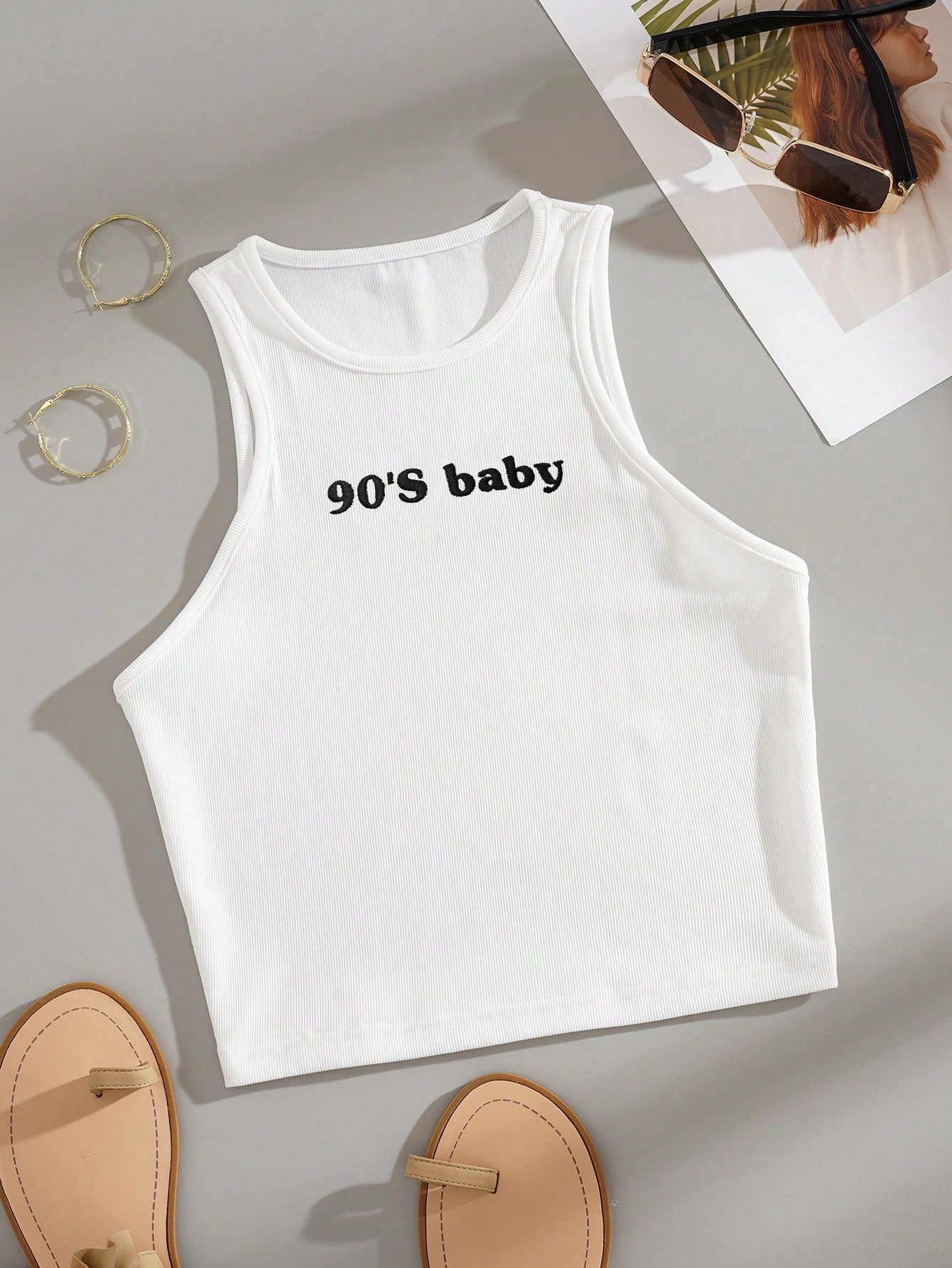 Letter Print Slim Fit Round Neck Tank Top